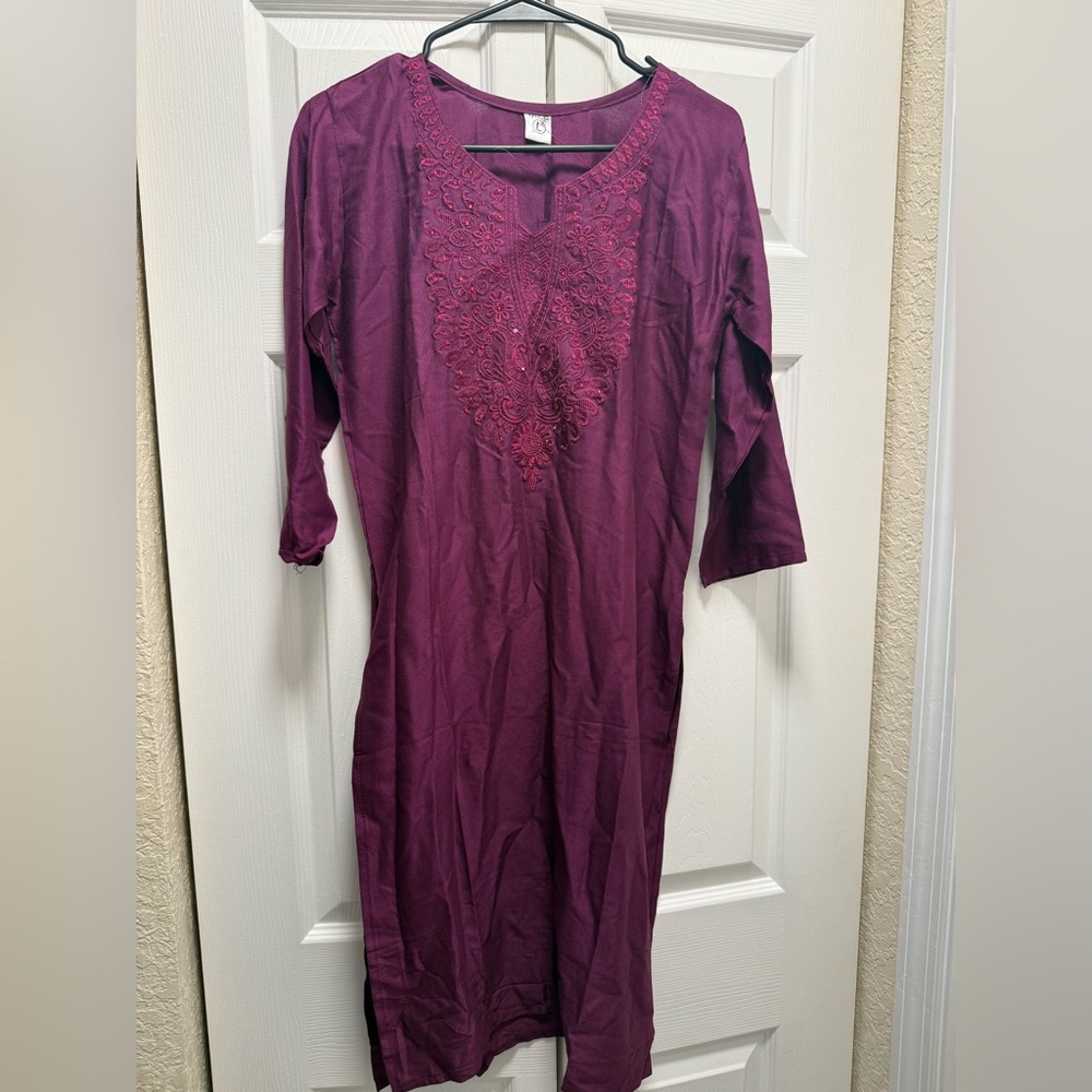 Indian Purple Embroidered Tunic Dress